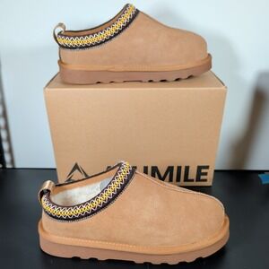 ATHMILE Mens Womens Tan Suede Sheepskin Lined Slip On Clogs Slippers Size 8.5